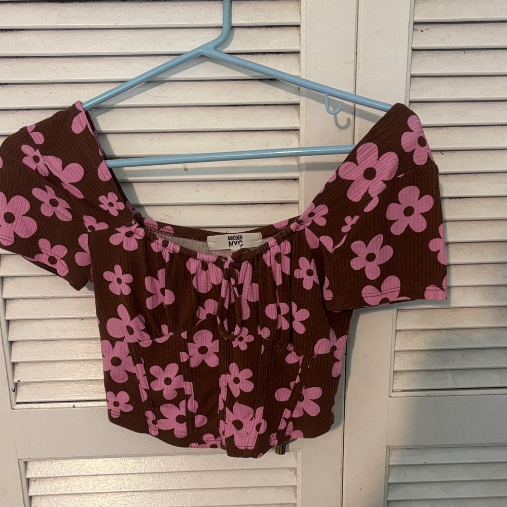 Wild Fable Floral Off-Shoulder Blouse - Pink and Brown